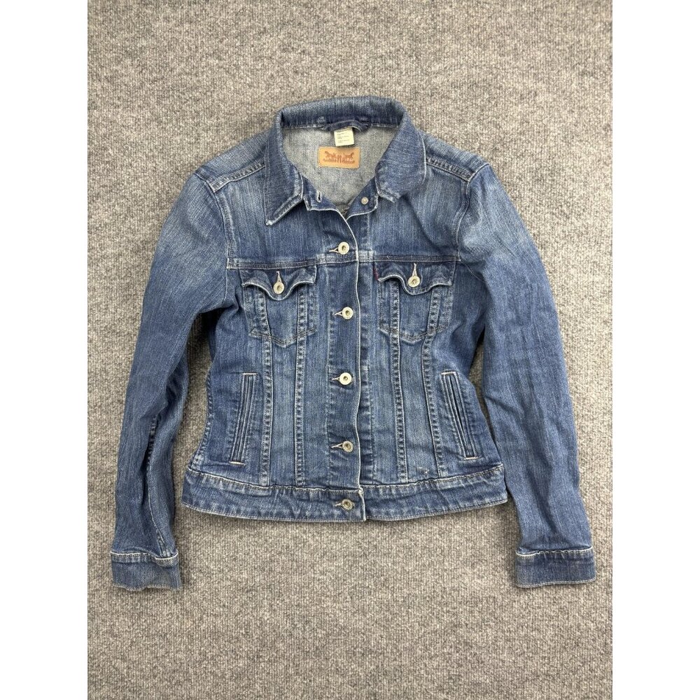 Levis Denim Jacket Womens Small Blue Trucker Jean Hand Painted‎ Jellyfish Art